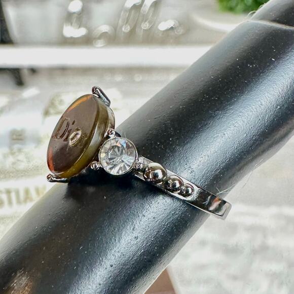 Dior Amber, Rhinestones and Silver Vintage Rare RING Beautiful! U.S.7.5 size - Picture 4 of 11